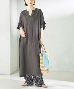SHIPS / シップス ロング・マキシ丈ワンピース | 《予約》TICCA:〈手洗い可能〉リネン ツイスト スリーブ ワンピース