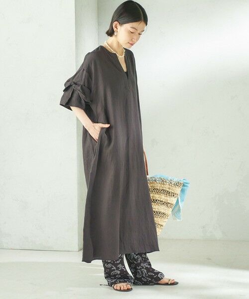SHIPS / シップス ロング・マキシ丈ワンピース | 《予約》TICCA:〈手洗い可能〉リネン ツイスト スリーブ ワンピース | 詳細6