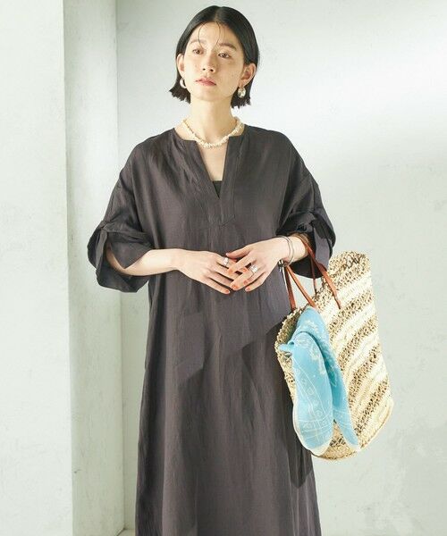 SHIPS / シップス ロング・マキシ丈ワンピース | 《予約》TICCA:〈手洗い可能〉リネン ツイスト スリーブ ワンピース | 詳細8