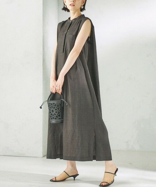 SHIPS / シップス ロング・マキシ丈ワンピース | 《予約》〈接触冷感/UVカット/吸水速乾/洗濯機可能〉SUUSUU タック スリーブ ワンピース（ダークグレー）