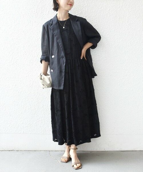 SHIPS / シップス ロング・マキシ丈ワンピース | 《予約》〈手洗い可能〉シアー ジャカード ノースリーブ ワンピース | 詳細1