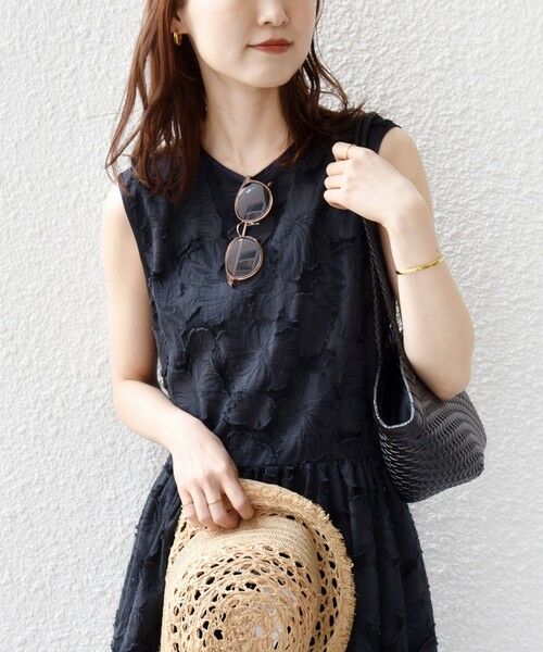 SHIPS / シップス ロング・マキシ丈ワンピース | 《予約》〈手洗い可能〉シアー ジャカード ノースリーブ ワンピース | 詳細18