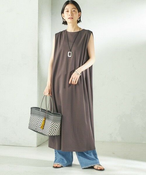 SHIPS / シップス ロング・マキシ丈ワンピース | 《予約》〈接触冷感/吸水速乾/洗濯機可能〉ハイゲージ ポンチ ノースリーブ ワンピース | 詳細1