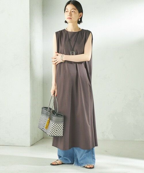 SHIPS / シップス ロング・マキシ丈ワンピース | 《予約》〈接触冷感/吸水速乾/洗濯機可能〉ハイゲージ ポンチ ノースリーブ ワンピース | 詳細2