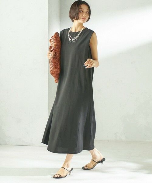 SHIPS / シップス ロング・マキシ丈ワンピース | 《予約》〈接触冷感/吸水速乾/洗濯機可能〉ハイゲージ ポンチ ノースリーブ ワンピース | 詳細10