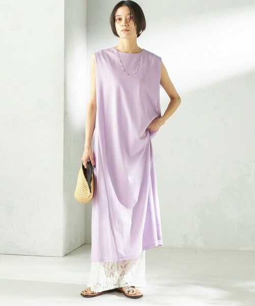 SHIPS / シップス ロング・マキシ丈ワンピース | 《予約》〈接触冷感/吸水速乾/洗濯機可能〉ハイゲージ ポンチ ノースリーブ ワンピース | 詳細22