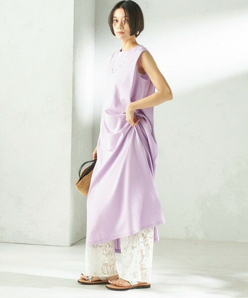 SHIPS / シップス ロング・マキシ丈ワンピース | 《予約》〈接触冷感/吸水速乾/洗濯機可能〉ハイゲージ ポンチ ノースリーブ ワンピース | 詳細23