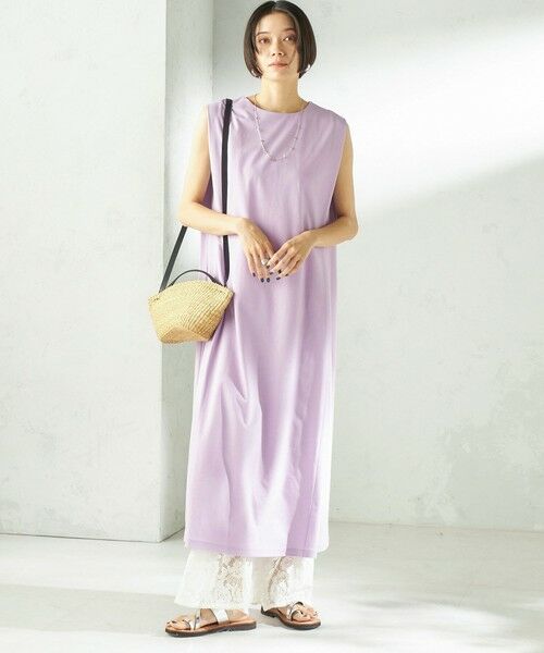 SHIPS / シップス ロング・マキシ丈ワンピース | 《予約》〈接触冷感/吸水速乾/洗濯機可能〉ハイゲージ ポンチ ノースリーブ ワンピース | 詳細27