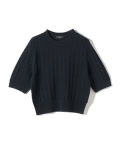 SHIPS / シップス ニット・セーター | SHIPS Primary Navy Label:〈手洗い可能〉柄編み 5分袖 プルオーバー