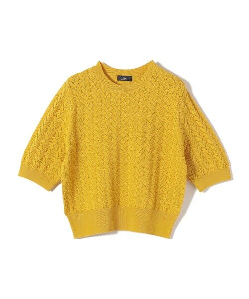 SHIPS / シップス ニット・セーター | SHIPS Primary Navy Label:〈手洗い可能〉柄編み 5分袖 プルオーバー（イエロー）