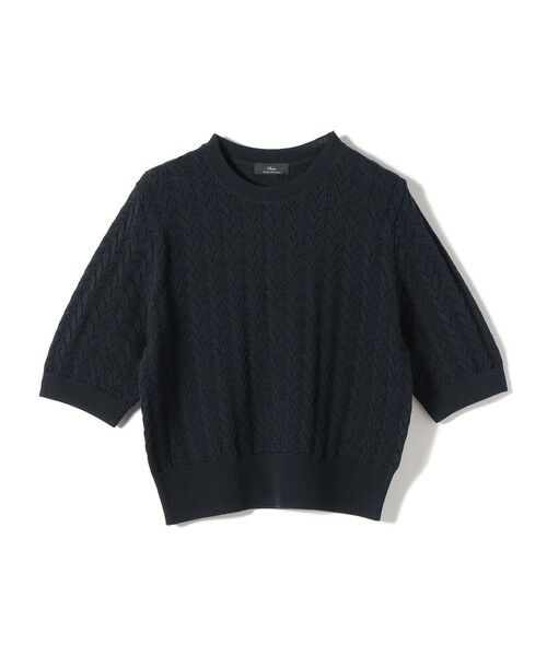 SHIPS / シップス ニット・セーター | SHIPS Primary Navy Label:〈手洗い可能〉柄編み 5分袖 プルオーバー（ネイビー）