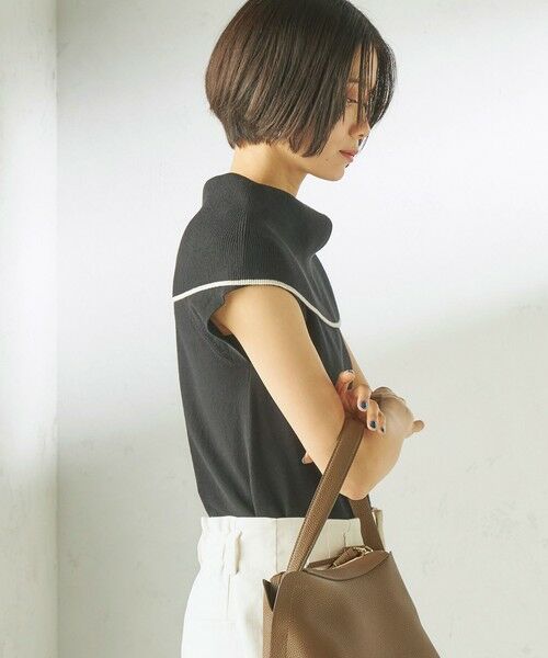 SHIPS / シップス ニット・セーター | 《予約》〈手洗い可能〉綿 ポリエステル 配色 2WAY 半袖 ニット（ダークグレー）