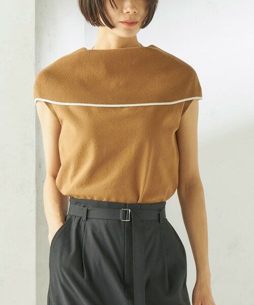SHIPS / シップス ニット・セーター | 《予約》〈手洗い可能〉綿 ポリエステル 配色 2WAY 半袖 ニット（キャメル）
