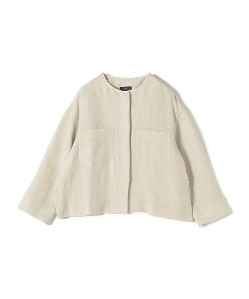 SHIPS / シップス ノーカラージャケット | SHIPS Primary Navy Label:麻混 ノーカラー ジャケット（セットアップ対応）（ベージュ）