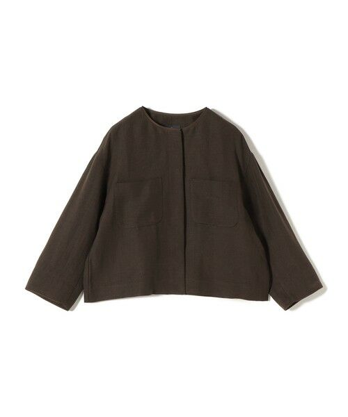 SHIPS / シップス ノーカラージャケット | SHIPS Primary Navy Label:麻混 ノーカラー ジャケット（セットアップ対応）（ブラウン）