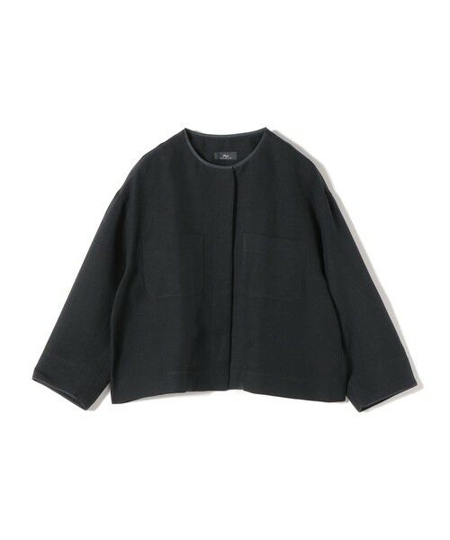 SHIPS / シップス ノーカラージャケット | SHIPS Primary Navy Label:麻混 ノーカラー ジャケット（セットアップ対応）（ネイビー）