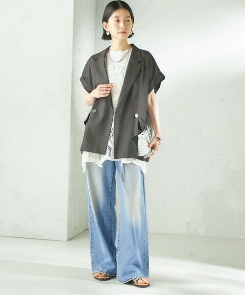 SHIPS / シップス テーラードジャケット | 《予約》〈接触冷感/UVカット/吸水速乾/洗濯機可能〉SUUSUU フレンチ スリーブ 羽織 ジャケット | 詳細1