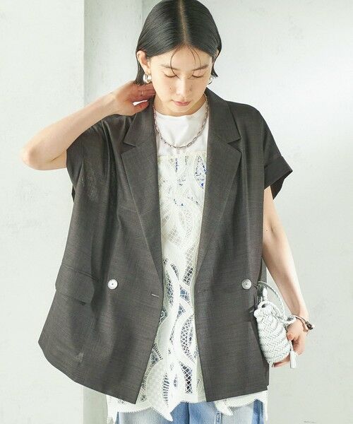 SHIPS / シップス テーラードジャケット | 《予約》〈接触冷感/UVカット/吸水速乾/洗濯機可能〉SUUSUU フレンチ スリーブ 羽織 ジャケット | 詳細5