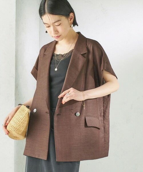 SHIPS / シップス テーラードジャケット | 《予約》〈接触冷感/UVカット/吸水速乾/洗濯機可能〉SUUSUU フレンチ スリーブ 羽織 ジャケット（ブラウン）