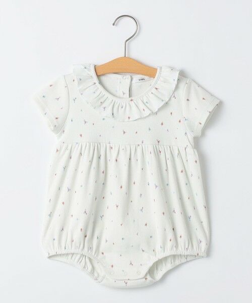 SHIPS / シップス ロンパース | SHIPS KIDS:70〜80cm /フラワー テキスタイル リブ ロンパース（オフホワイト）