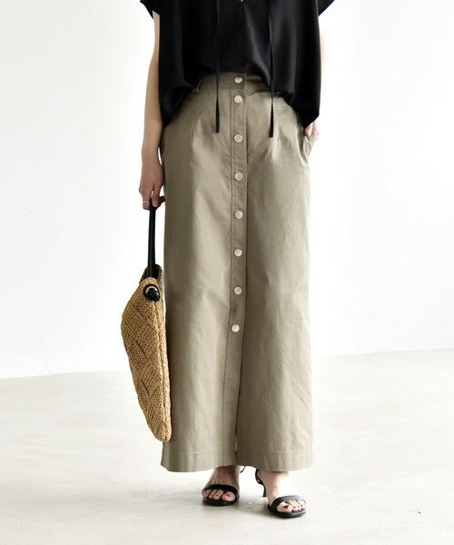 SHIPS / シップス ロング・マキシ丈スカート | 《予約》quaranciel:〈洗濯機可能〉フロントボタン Iライン タイト スカート（カーキ）