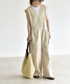 SHIPS / シップス サロペット・オールインワン | 《予約》quaranciel:〈洗濯機可能〉Vネック ワイド オールインワン