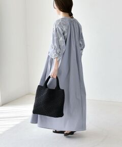 SHIPS / シップス ロング・マキシ丈ワンピース | 《予約》quaranciel:〈洗濯機可能〉ストライプ フラワー刺繍 スキッパー シャツ ワンピース