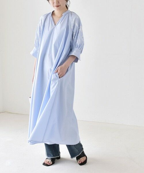 SHIPS / シップス ロング・マキシ丈ワンピース | 《予約》quaranciel:〈洗濯機可能〉ストライプ フラワー刺繍 スキッパー シャツ ワンピース | 詳細13