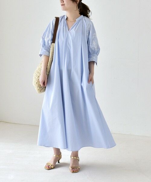 SHIPS / シップス ロング・マキシ丈ワンピース | 《予約》quaranciel:〈洗濯機可能〉ストライプ フラワー刺繍 スキッパー シャツ ワンピース | 詳細8