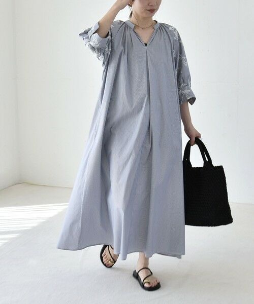 SHIPS / シップス ロング・マキシ丈ワンピース | 《予約》quaranciel:〈洗濯機可能〉ストライプ フラワー刺繍 スキッパー シャツ ワンピース | 詳細28