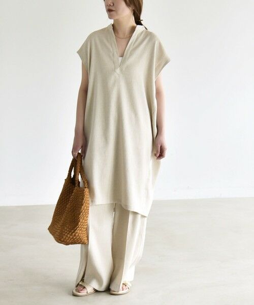 SHIPS / シップス ロング・マキシ丈ワンピース | 《予約》quaranciel:〈洗濯機可能〉スキッパー ワンピース＆イージー ワイドパンツ セットアップ | 詳細1