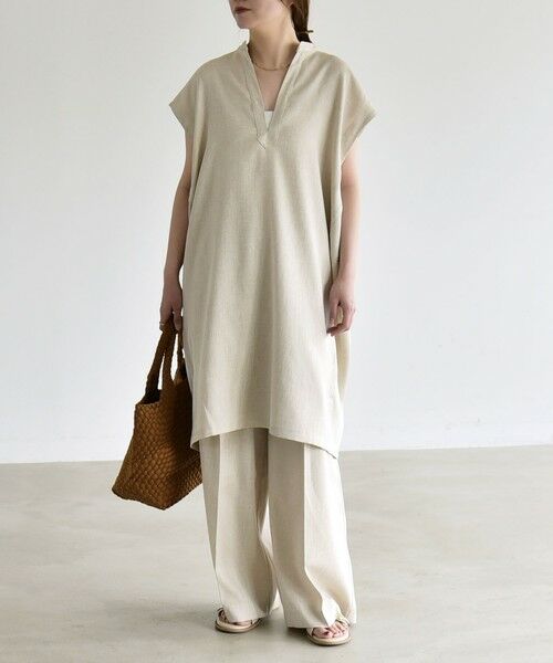 SHIPS / シップス ロング・マキシ丈ワンピース | 《予約》quaranciel:〈洗濯機可能〉スキッパー ワンピース＆イージー ワイドパンツ セットアップ | 詳細8