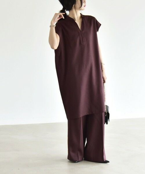 SHIPS / シップス ロング・マキシ丈ワンピース | 《予約》quaranciel:〈洗濯機可能〉スキッパー ワンピース＆イージー ワイドパンツ セットアップ（ブラウン）