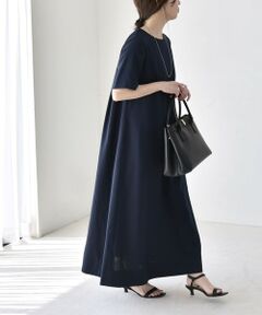 SHIPS / シップス ロング・マキシ丈ワンピース | 《予約》quaranciel:〈洗濯機可能〉リネンライク Aライン クルーネック ロング ワンピース