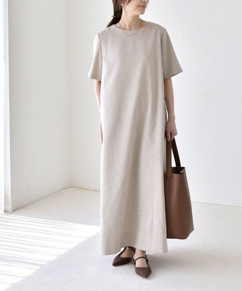 SHIPS / シップス ロング・マキシ丈ワンピース | 《予約》quaranciel:〈洗濯機可能〉リネンライク Aライン クルーネック ロング ワンピース | 詳細1