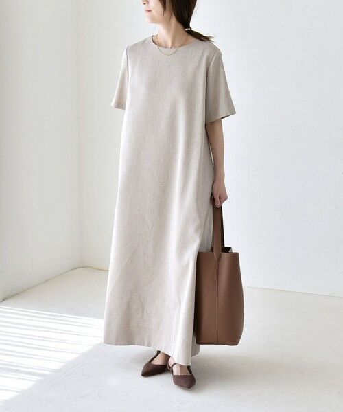 SHIPS / シップス ロング・マキシ丈ワンピース | 《予約》quaranciel:〈洗濯機可能〉リネンライク Aライン クルーネック ロング ワンピース | 詳細10