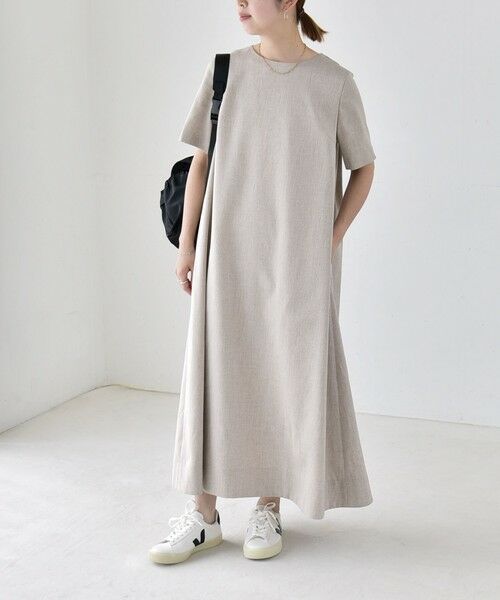 SHIPS / シップス ロング・マキシ丈ワンピース | 《予約》quaranciel:〈洗濯機可能〉リネンライク Aライン クルーネック ロング ワンピース | 詳細13