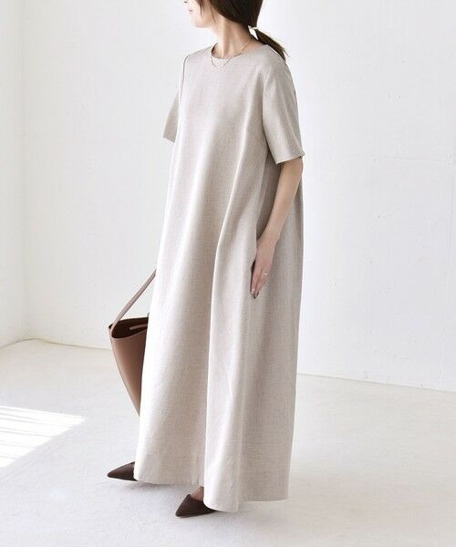 SHIPS / シップス ロング・マキシ丈ワンピース | 《予約》quaranciel:〈洗濯機可能〉リネンライク Aライン クルーネック ロング ワンピース | 詳細2