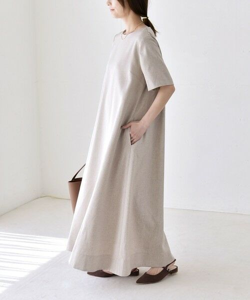 SHIPS / シップス ロング・マキシ丈ワンピース | 《予約》quaranciel:〈洗濯機可能〉リネンライク Aライン クルーネック ロング ワンピース | 詳細3