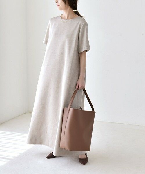 SHIPS / シップス ロング・マキシ丈ワンピース | 《予約》quaranciel:〈洗濯機可能〉リネンライク Aライン クルーネック ロング ワンピース | 詳細9