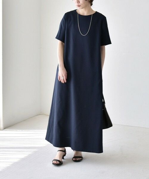 SHIPS / シップス ロング・マキシ丈ワンピース | 《予約》quaranciel:〈洗濯機可能〉リネンライク Aライン クルーネック ロング ワンピース | 詳細25