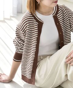 SHIPS / シップス カーディガン・ボレロ | 《予約》quaranciel: ボーダー クルーネック メタルボタン ニット カーディガン