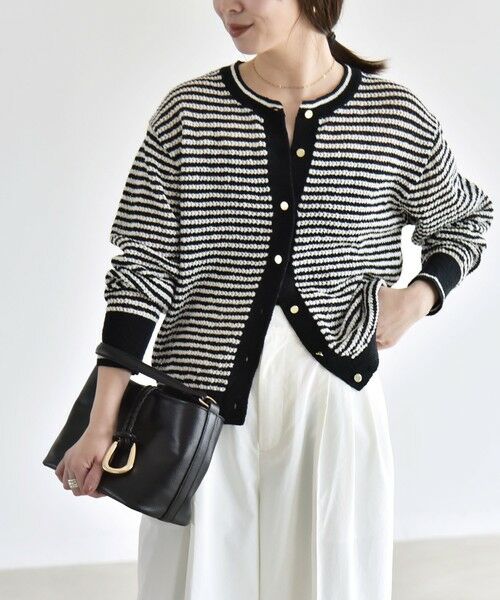 SHIPS / シップス カーディガン・ボレロ | 《予約》quaranciel: ボーダー クルーネック メタルボタン ニット カーディガン | 詳細3