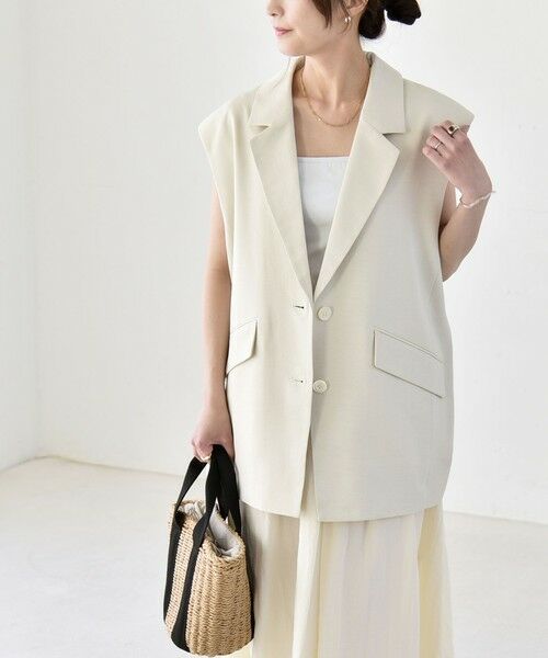 SHIPS / シップス ベスト | 《予約》quaranciel: リネン ミックス テーラード オーバー ジレ（ベージュ）