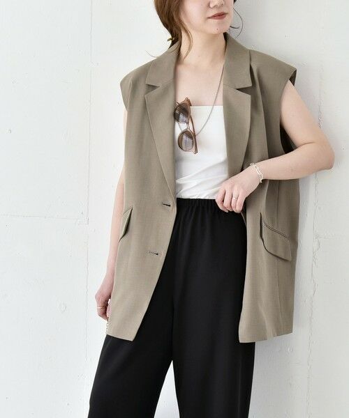 SHIPS / シップス ベスト | 《予約》quaranciel: リネン ミックス テーラード オーバー ジレ（ブラウン）