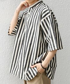SHIPS / シップス シャツ・ブラウス | SHIPS any:〈洗濯機可能〉コットン/リネン ストライプ バンド スキッパー ハーフスリーブ シャツ 26SS◆