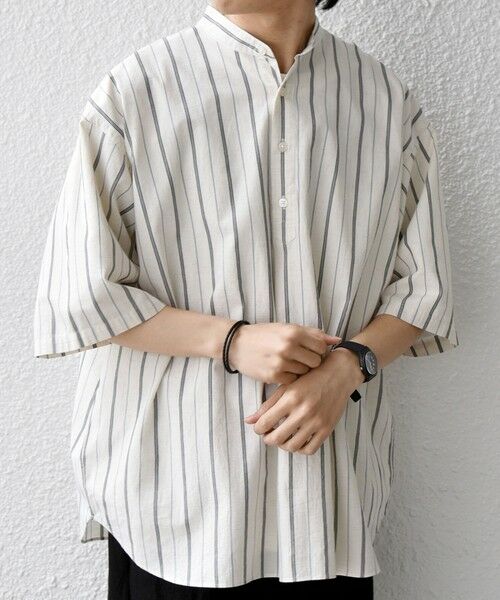 SHIPS / シップス シャツ・ブラウス | SHIPS any:〈洗濯機可能〉コットン/リネン ストライプ バンド スキッパー ハーフスリーブ シャツ 26SS◆（ホワイト）