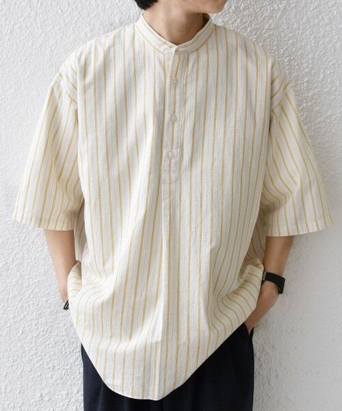 SHIPS / シップス シャツ・ブラウス | SHIPS any:〈洗濯機可能〉コットン/リネン ストライプ バンド スキッパー ハーフスリーブ シャツ 26SS◆（イエロー）