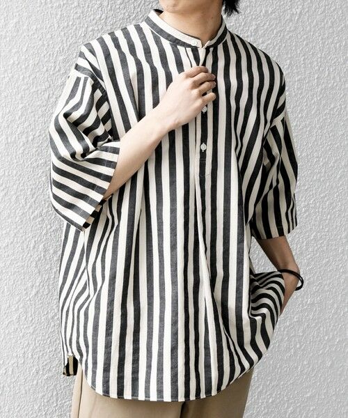 SHIPS / シップス シャツ・ブラウス | SHIPS any:〈洗濯機可能〉コットン/リネン ストライプ バンド スキッパー ハーフスリーブ シャツ 26SS◆ | 詳細30