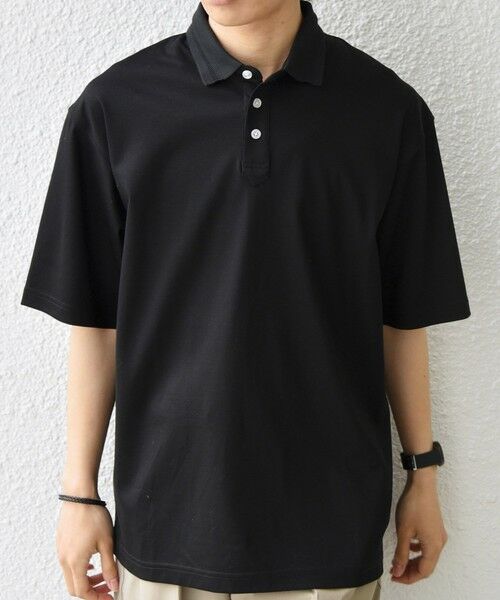 SHIPS / シップス Tシャツ | SHIPS any:〈接触冷感/遮熱/UVカット〉COOL TOUCH スムース デザイン リブ ポロシャツ◆（ブラック）